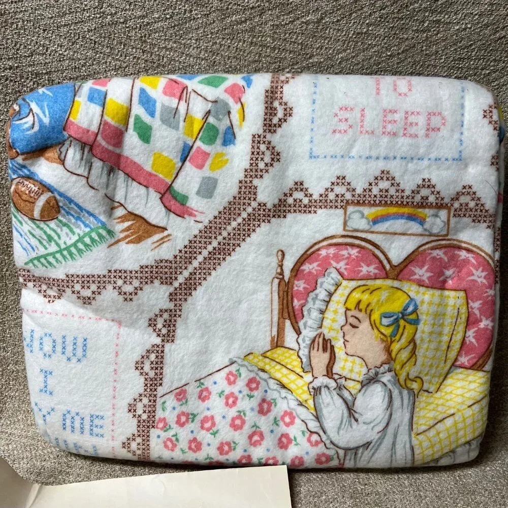 Vtg.Home Designs Blanket Now I Lay Me Down To Sleep Fits Full 72x90
